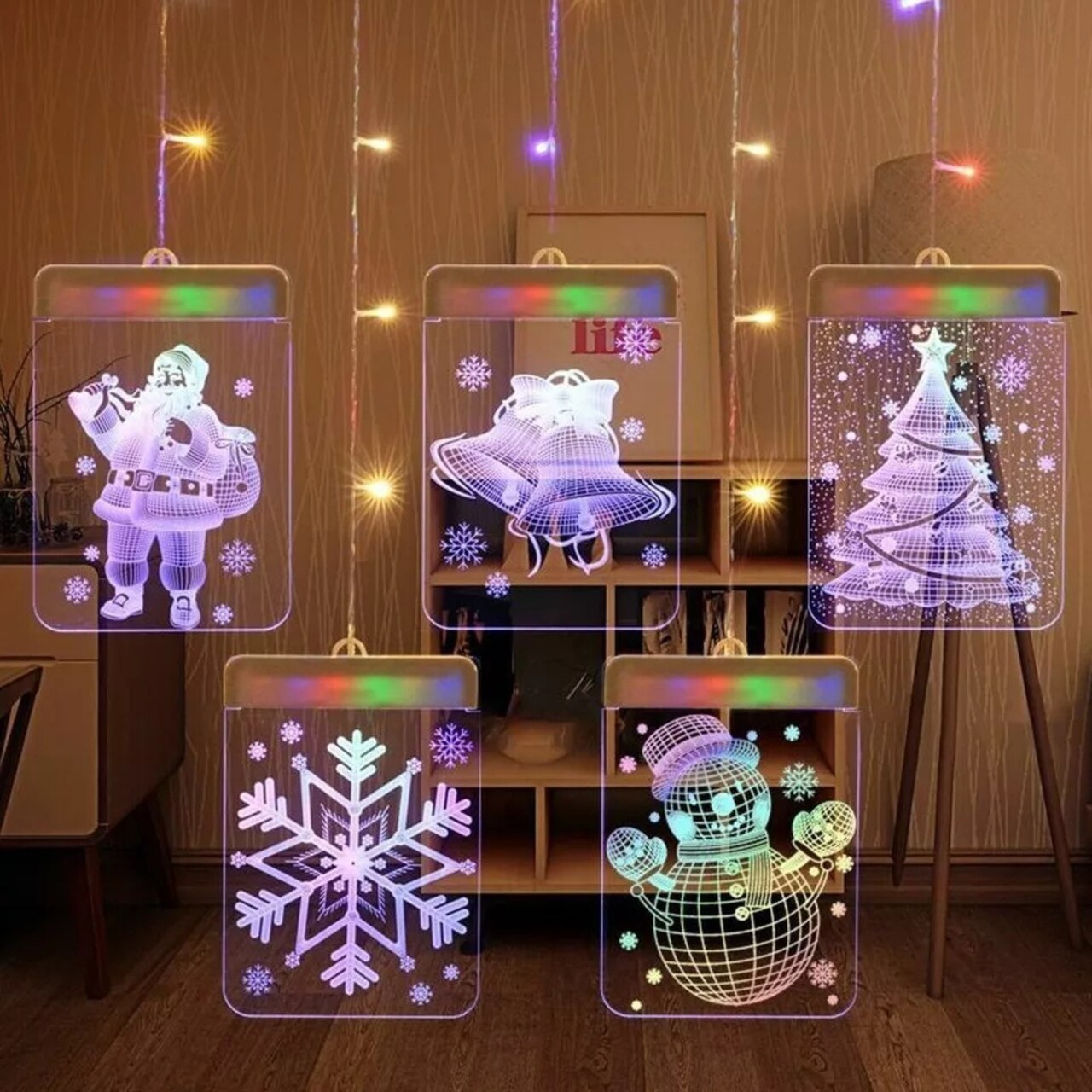 Kitcheniva 3D LED Window Hanging Snowflake Santa USB Christmas Decor